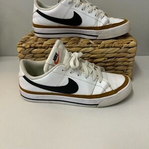 Nike Women's White and Black Sneakers with Brown Trim